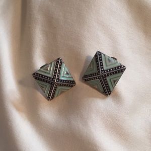 Teal, black and gold earrings